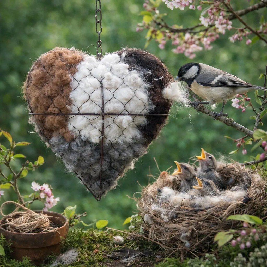 ☁ Handmade Alpaca Fiber Bird Nesting Heart 🏡