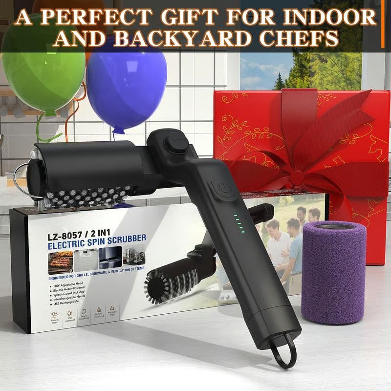 Electric BBQ Grill Brush Cordless and Rechargeable Stainless Steel Bristles,Two Cleaning Brushes,Adjustable Angle