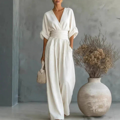 Women's V-Neck High Waist Wide Leg Jumpsuit