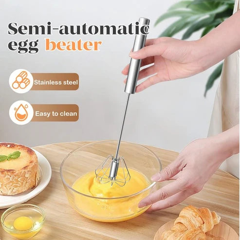 Best sale 50% OFF💥 Semi-Automatic Stainless Steel Push Rotary Whisk Mixer Set