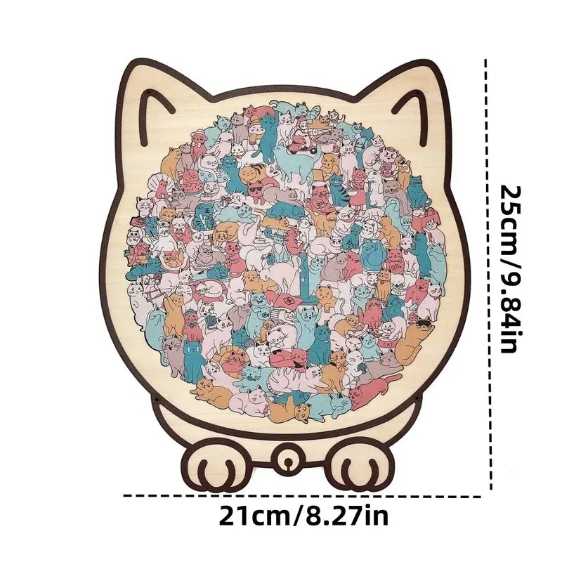 135-Piece Morandi-Birch Wood Cat Puzzle