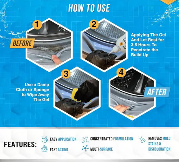 💥LAST DAY SALE 49% OFF- Mold Remover Gel with Scrub Brush – Heavy Duty Mildew Stain Cleaner for Washer Gasket, Shower Caulk, Tile Grout & Bathroom