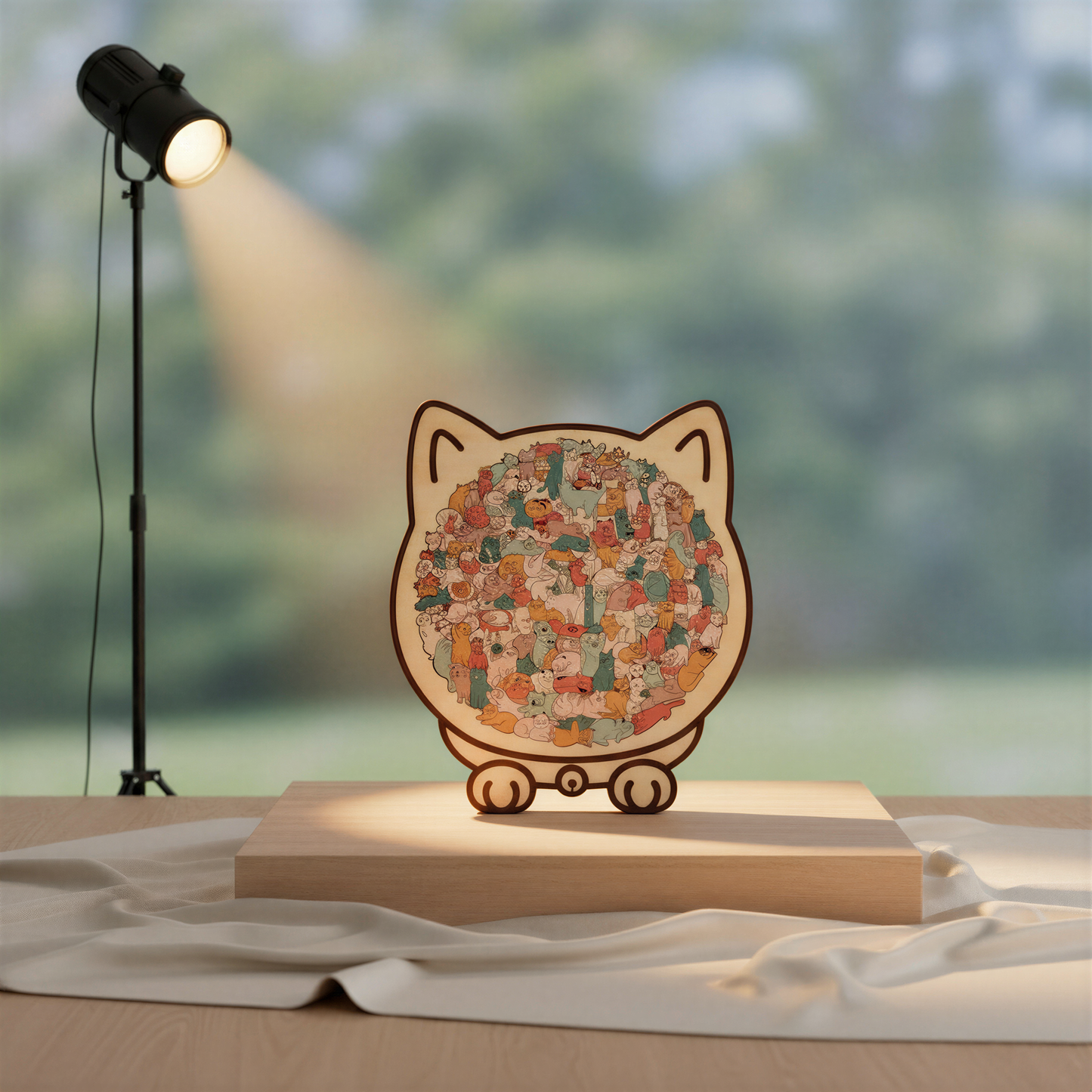 135-Piece Morandi-Birch Wood Cat Puzzle