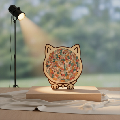 135-Piece Morandi-Birch Wood Cat Puzzle