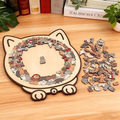 135-Piece Morandi-Birch Wood Cat Puzzle
