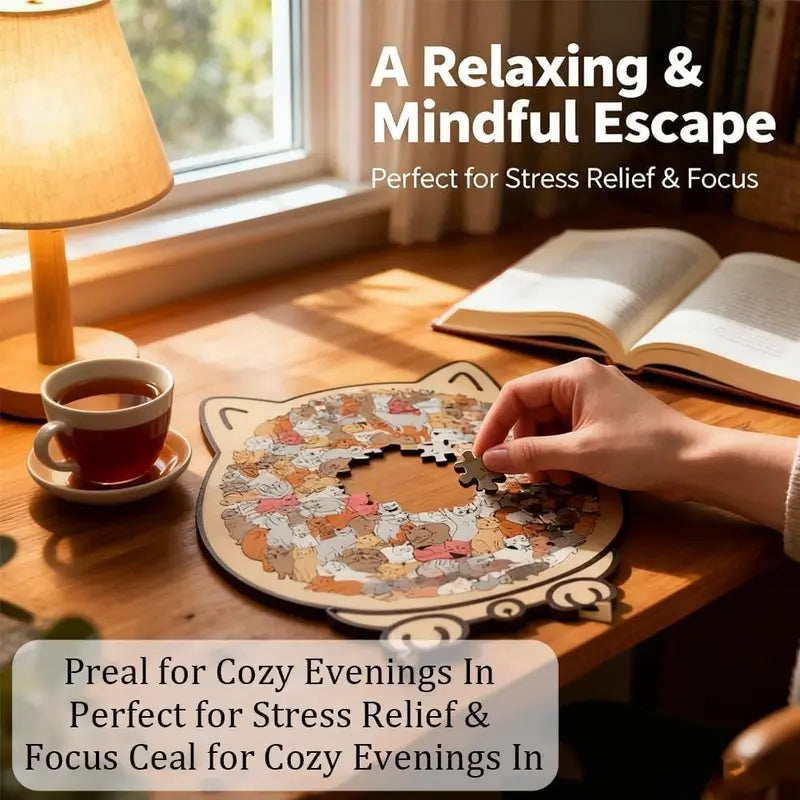 135-Piece Morandi-Birch Wood Cat Puzzle