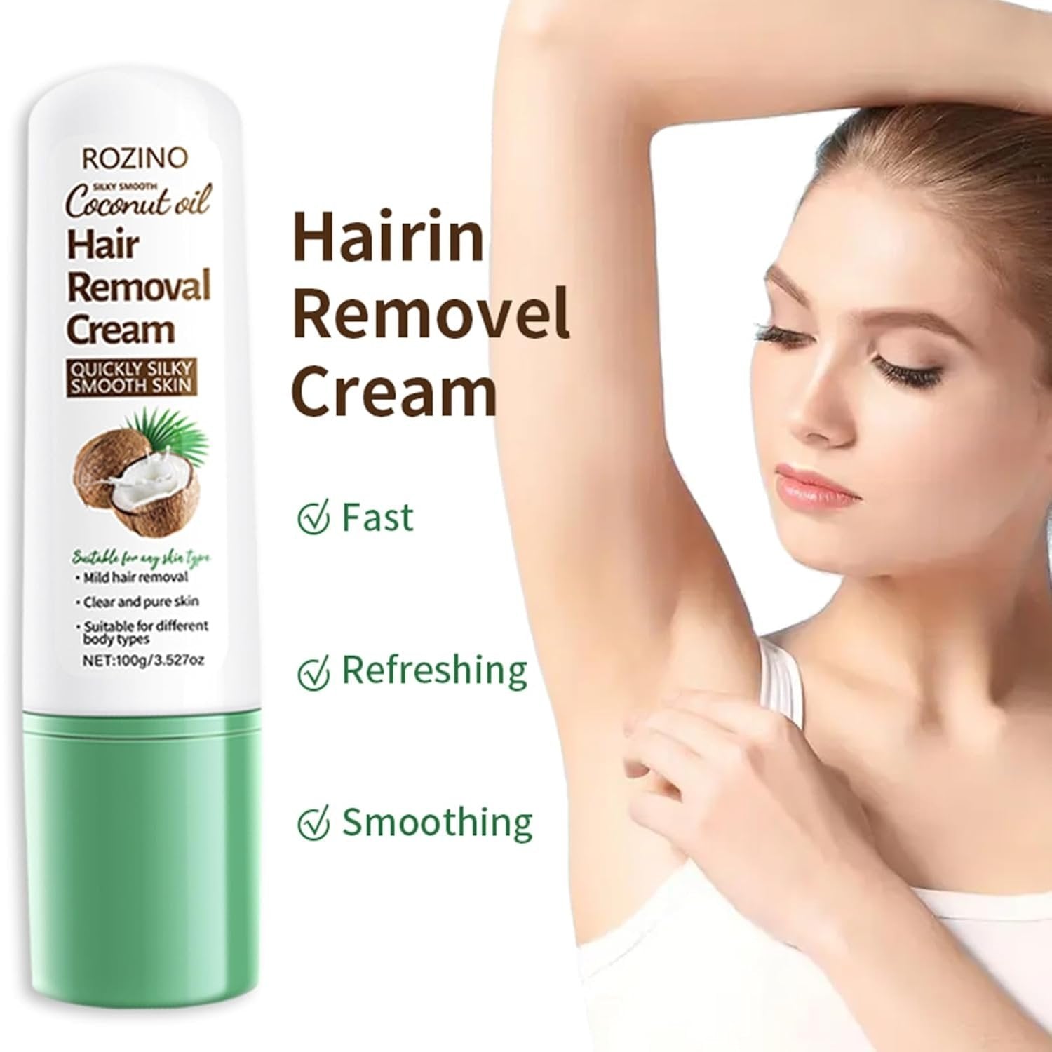 Coconut Oil Depilatory Cream,Gentle Hair Removal for All Skin Types 