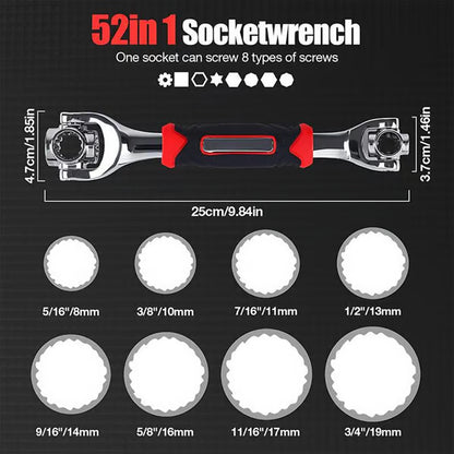 52 in 1 Socket Wrench Tool,Universal Wrench with Multifunction 360 Degree Rotating Head