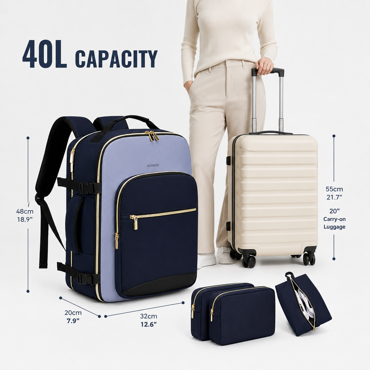 4Pcs Large Travel Backpack, 40L