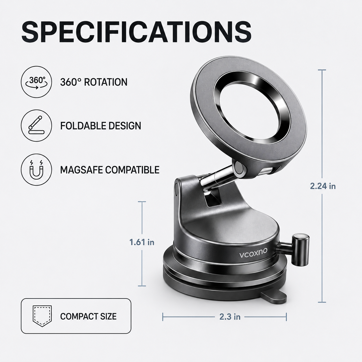Suction Cup Phone Mount, Vacuum Magnetic Phone Holder, 360° Adjustable for MagSafe Car Holder