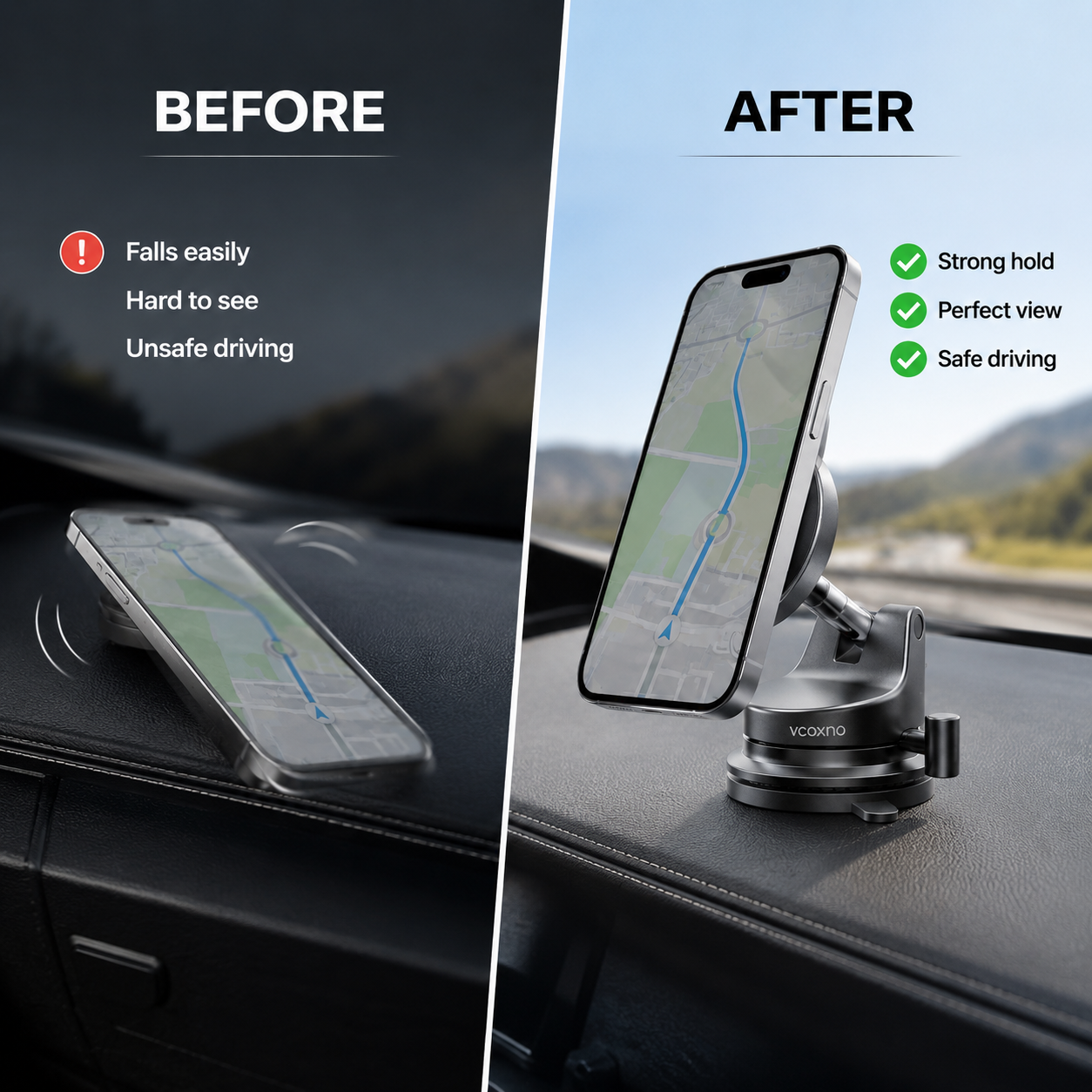 Suction Cup Phone Mount, Vacuum Magnetic Phone Holder, 360° Adjustable for MagSafe Car Holder