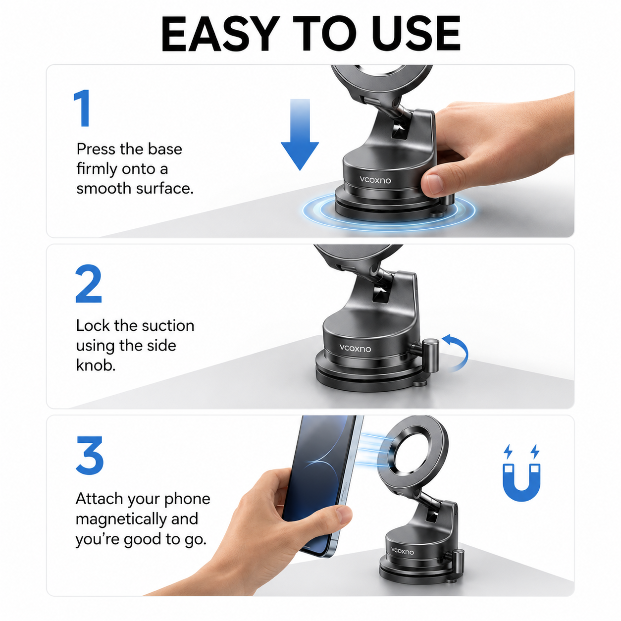 Suction Cup Phone Mount, Vacuum Magnetic Phone Holder, 360° Adjustable for MagSafe Car Holder