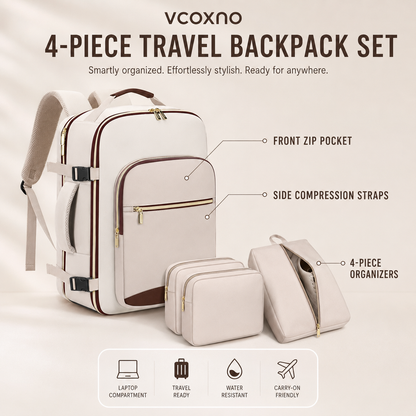 4Pcs Large Travel Backpack, 40L