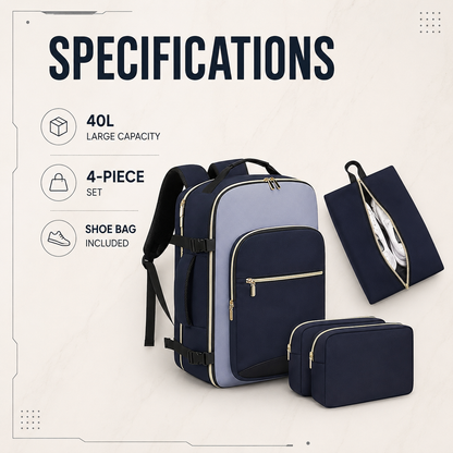 4Pcs Large Travel Backpack, 40L