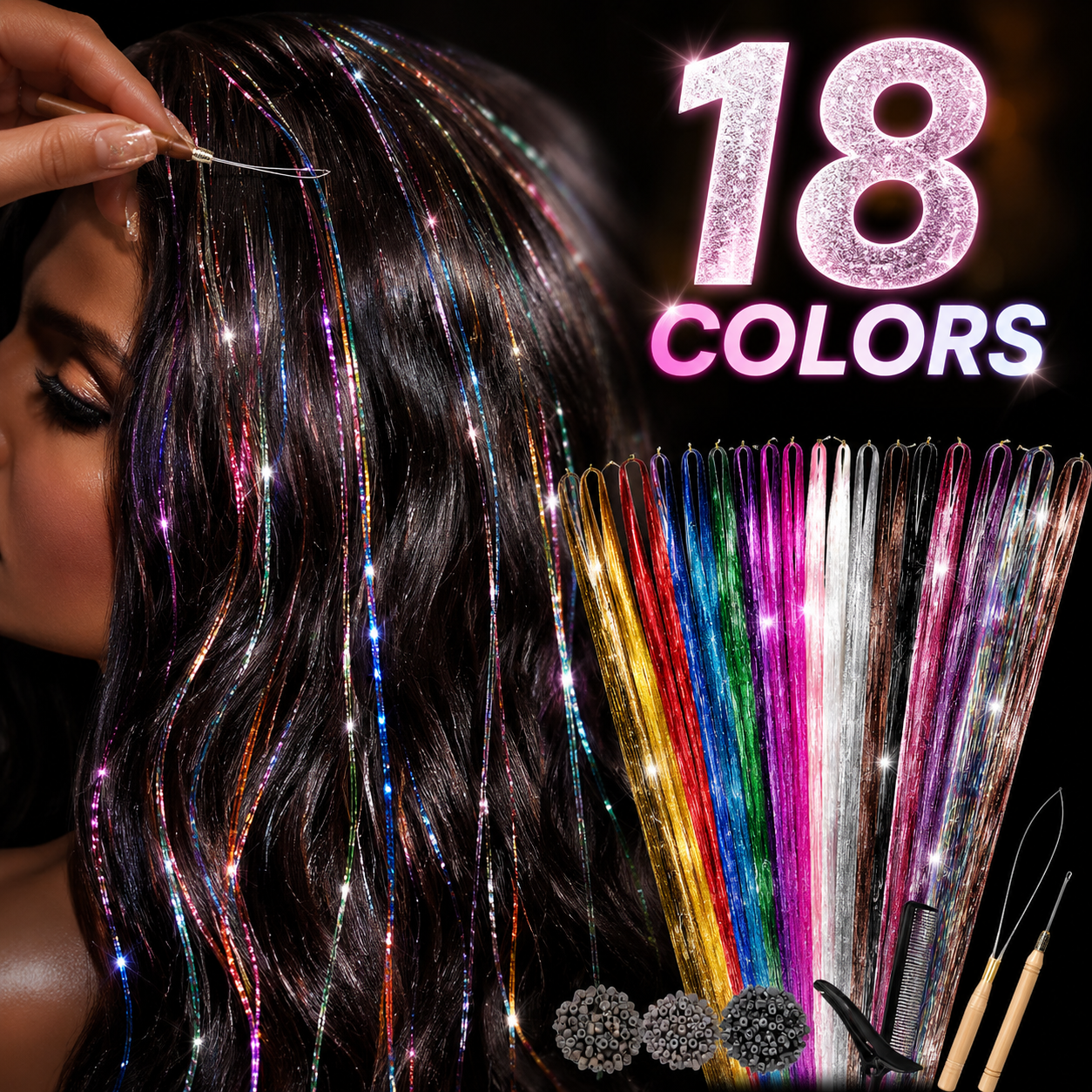 hair tinsel kit 48 inch 18 colors 4320 strands tinsel hair