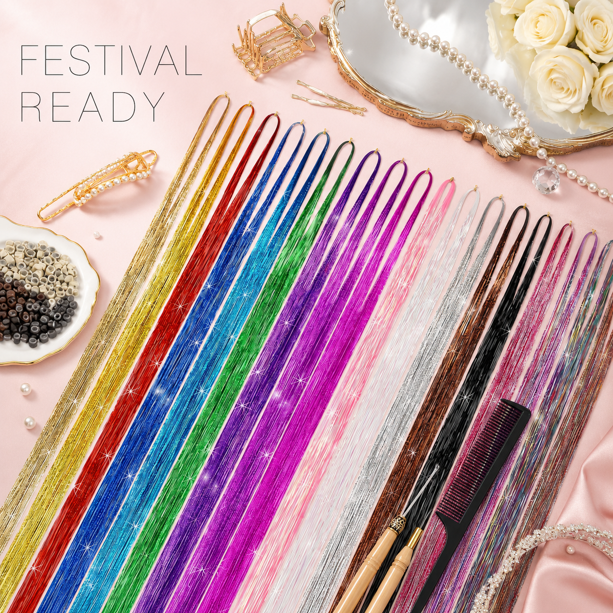hair tinsel kit 48 inch 18 colors 4320 strands tinsel hair