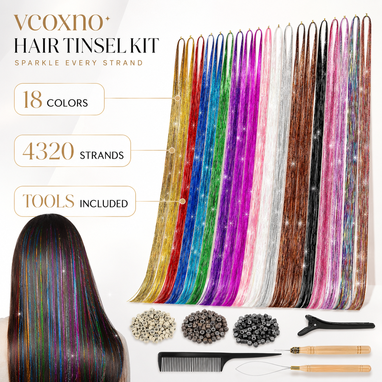 hair tinsel kit 48 inch 18 colors 4320 strands tinsel hair