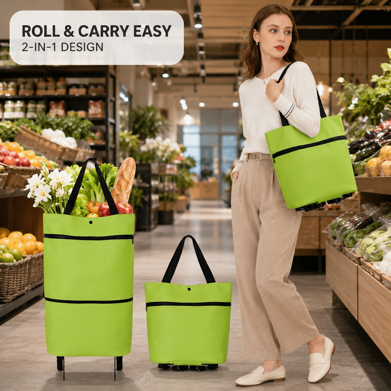Collapsible Cart Bag with Wheels – Reusable & Portable