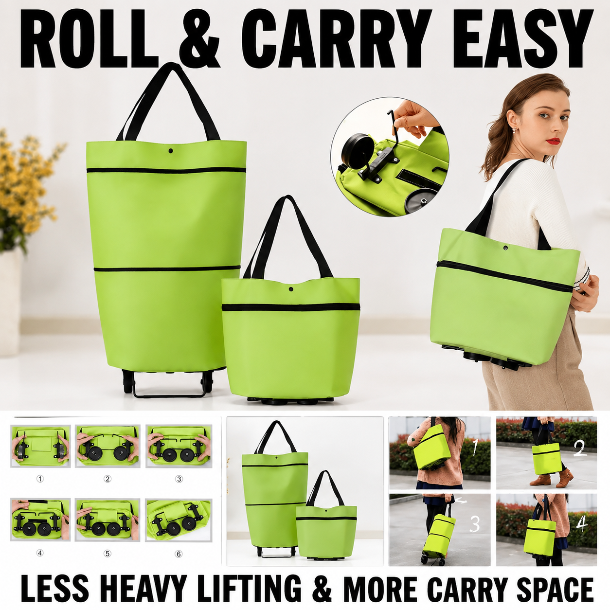 Collapsible Cart Bag with Wheels – Reusable & Portable