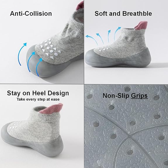 Baby Sock Shoes Toddler Walking Shoes Infant Non-Slip Slippers Soft Rubber Sole Sneakers for Baby Boys Girls