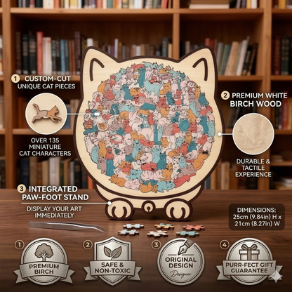135-Piece Morandi-Birch Wood Cat Puzzle