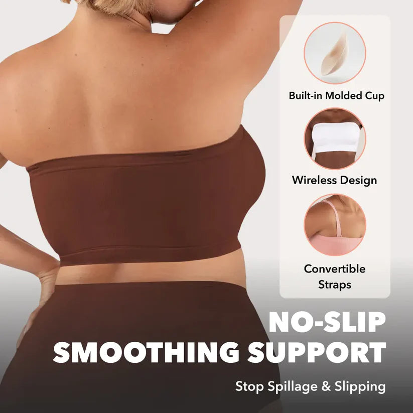 Convertible Strapless Bandeau Bra with Wireless Comfort, Anti-Slip Grip & Removable Straps