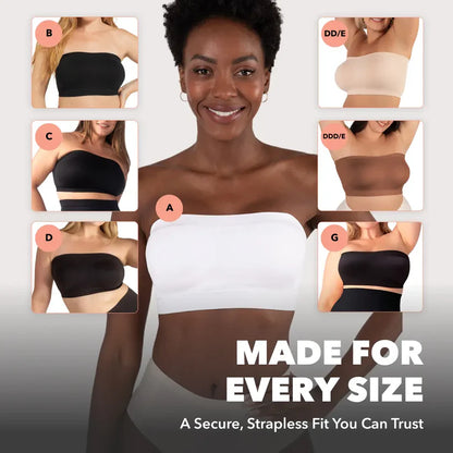 Convertible Strapless Bandeau Bra with Wireless Comfort, Anti-Slip Grip & Removable Straps