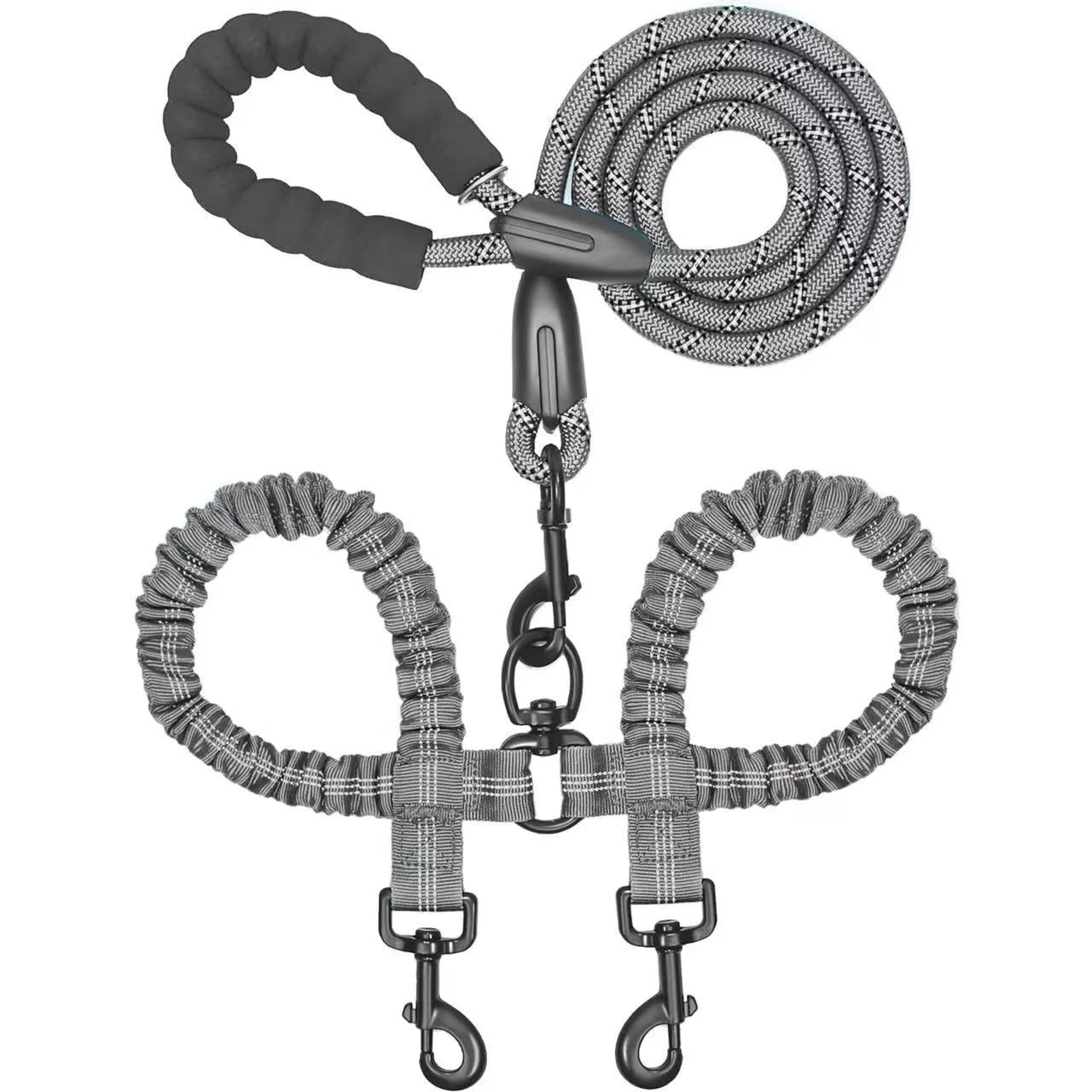 Dual-Dog Shock Absorbing Bungee Leash