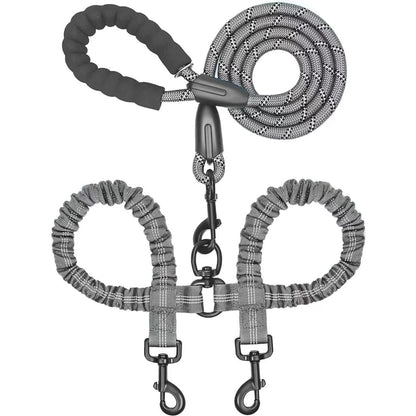 Dual-Dog Shock Absorbing Bungee Leash