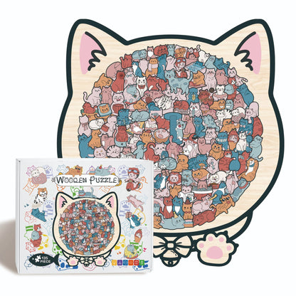 135-Piece Morandi-Birch Wood Cat Puzzle