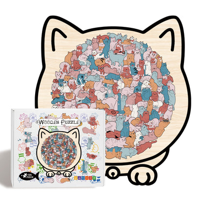 135-Piece Morandi-Birch Wood Cat Puzzle