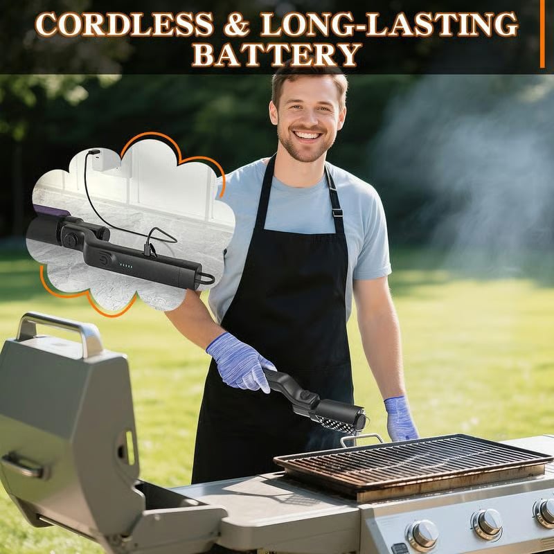 Electric BBQ Grill Brush Cordless and Rechargeable Stainless Steel Bristles,Two Cleaning Brushes,Adjustable Angle