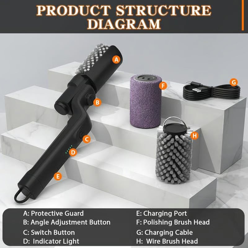 Electric BBQ Grill Brush Cordless and Rechargeable Stainless Steel Bristles,Two Cleaning Brushes,Adjustable Angle