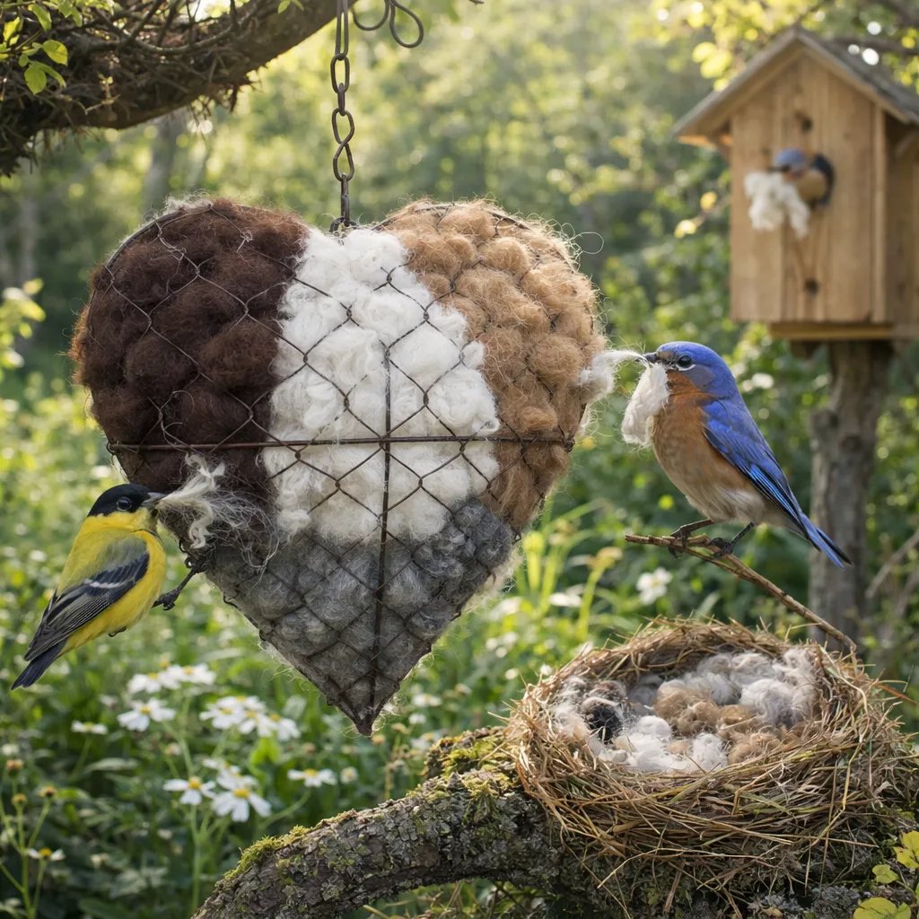 ☁ Handmade Alpaca Fiber Bird Nesting Heart 🏡