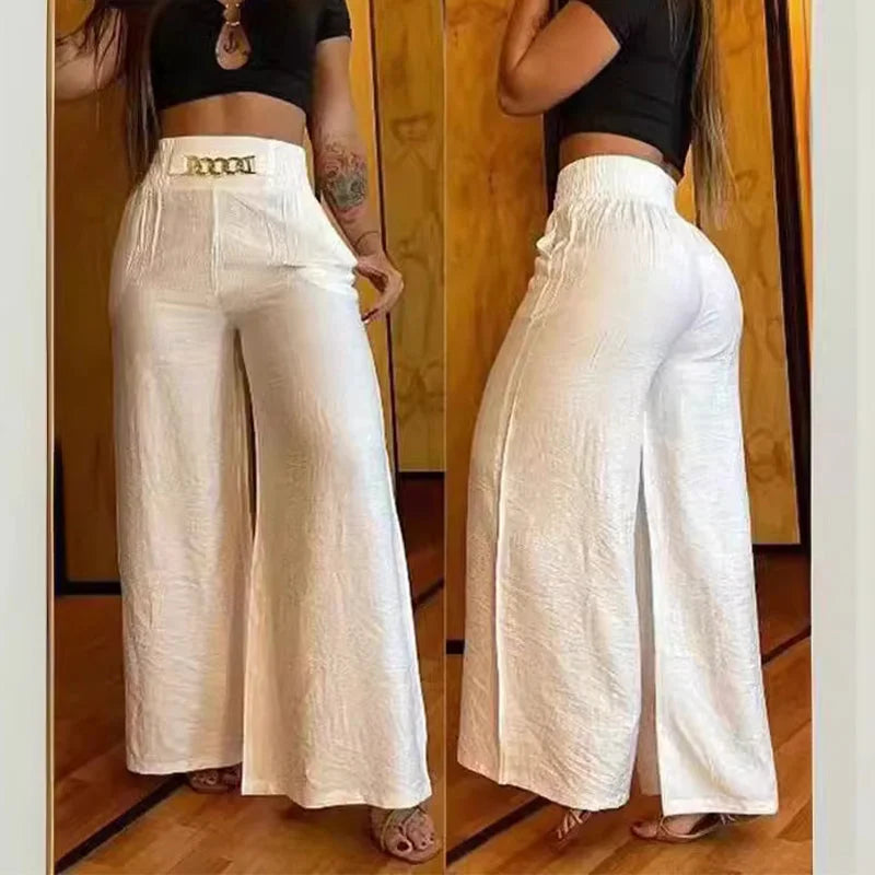 🔥Damen-Hose mit hohem Bund, weitem Bein und Gürtelakzent💓2 kaufen, versandkostenfrei