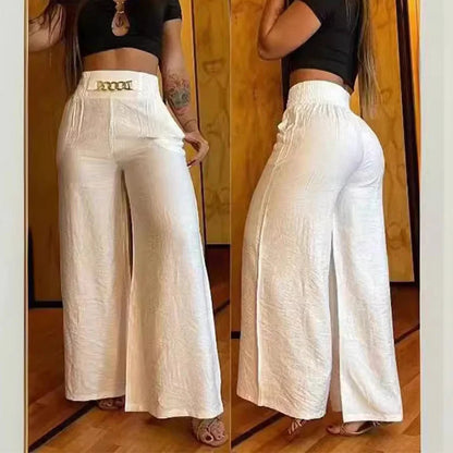 🔥Damen-Hose mit hohem Bund, weitem Bein und Gürtelakzent💓2 kaufen, versandkostenfrei