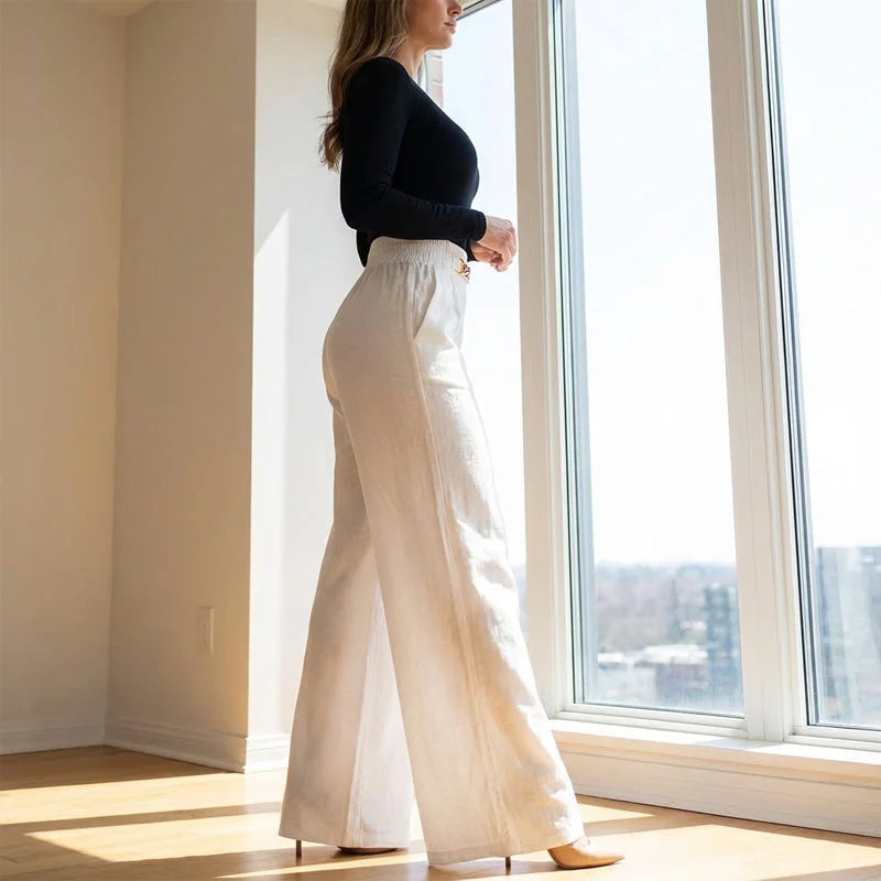 🔥Damen-Hose mit hohem Bund, weitem Bein und Gürtelakzent💓2 kaufen, versandkostenfrei