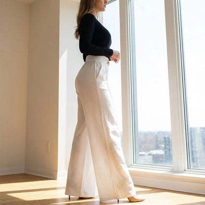 🔥Damen-Hose mit hohem Bund, weitem Bein und Gürtelakzent💓2 kaufen, versandkostenfrei